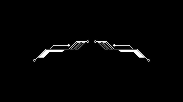Symmetrical White High-Tech HUD Callout Line Interface Element Isolated on Black Background