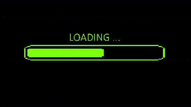 loading progress bar in the style of an old retro vintage computer arcade 8 bit or 16 bit style home PC or gaming device on screen display image with simulated pixelated low quality image and low res