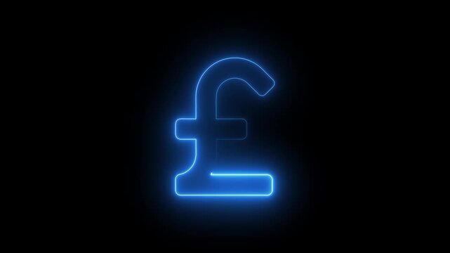 Neon pound sign currency icon on black background animation. 4k