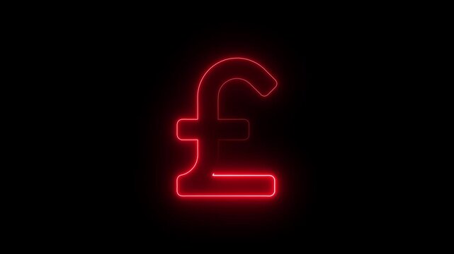 Neon pound sign currency icon on black background animation. 4k