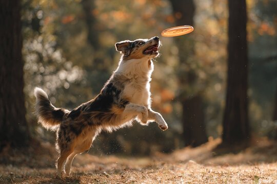 dog catching a frisbee mid-air at the park
