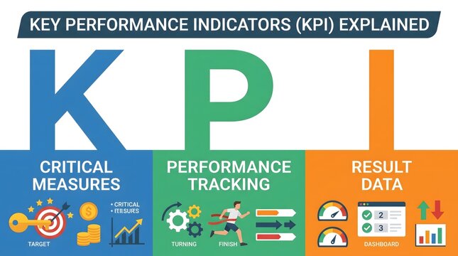 Dynamic blue, green, and orange infographic illustrating key performance indicators with critical measures, performance tracking, and result data for business strategy visualization.