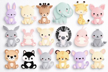 Obraz premium pastel colored baby animal clipart