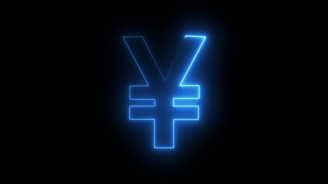 Glowing neon Japan yen sign Icon animation, financial symbol, digital currency icon. Neon glowing animation. Business and finance conceptual