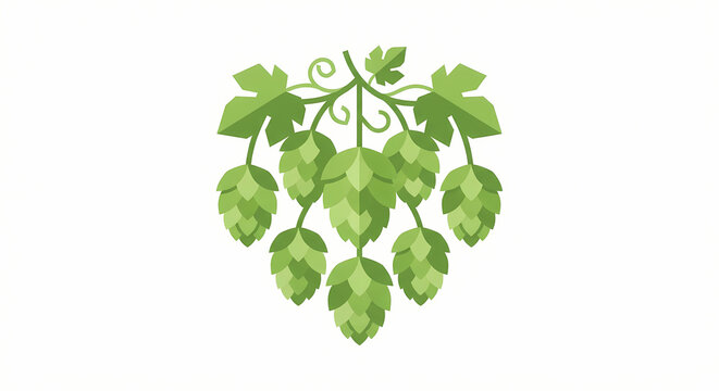 Green Hop Cones and Leaves Vector Illustration for Craft Beer Label and Brewery Design