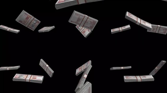 Cuba Money, Cuban Peso Banknotes Falling On Black Background, CUP Currency Stacks Dark Cinematic, 4K