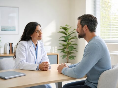 trustworthy medical consultation in a bright clinic conveying compassionate communication between doctor and patient