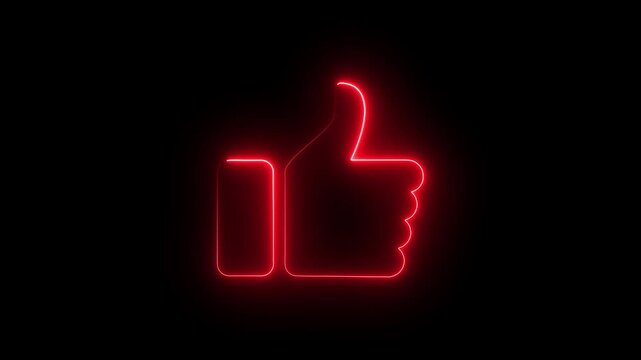 Glowing neon sign like icon animation, alpha channel, 4K Hand thumb up icon, hand icon like animation. 4k video