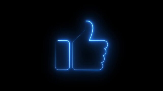 Glowing neon sign like icon animation, alpha channel, 4K Hand thumb up icon, hand icon like animation. 4k video
