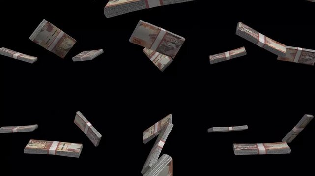 Kenya Money, Kenyan Shilling Banknotes Falling On Black Background, KES Currency Stacks Dark Cinematic, 4K