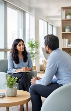 wellness consultation in a bright modern office with attentive professional discussion