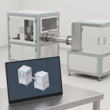 Pharmaceutical equipment and process model on display square view
