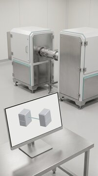 Pharmaceutical equipment and process model on display vertical view