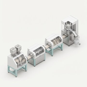 Four stage pharmaceutical production line isometric illustration