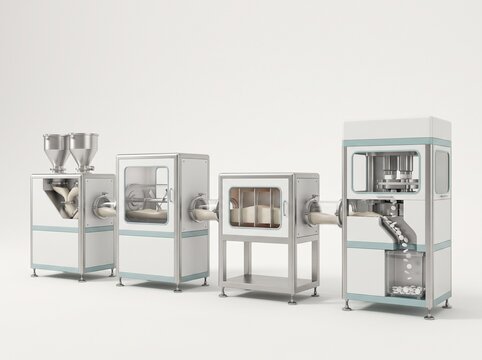 Four stage pharmaceutical production line technical illustration