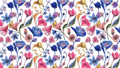 Naklejka premium Beautiful Floral Watercolor Fabric Pattern Background