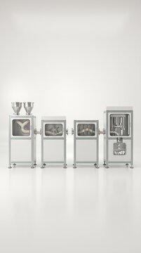 Four stage pharmaceutical production line technical illustration