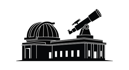 Observatory building with telescope and dome in black silhouette © GDTasin
