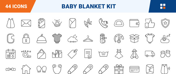 Fototapeta premium Swaddle store line icon set. Vector pictograms of baby, sleep, sack, and newborn elements, thin linear illustration.