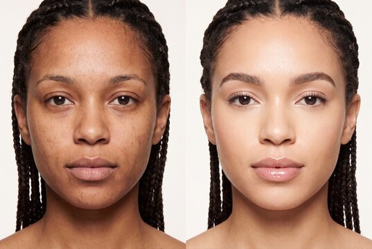 Skin care before and after treatment comparison face portrait model