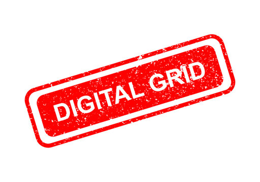 Red digital grid stamp with label text illustration