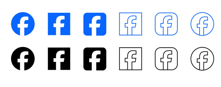 collection of Facebook social media network icons, the scalable vector graphics are ideal for modern ui ux design projects, these isolated logo elements feature flat and outline styles.