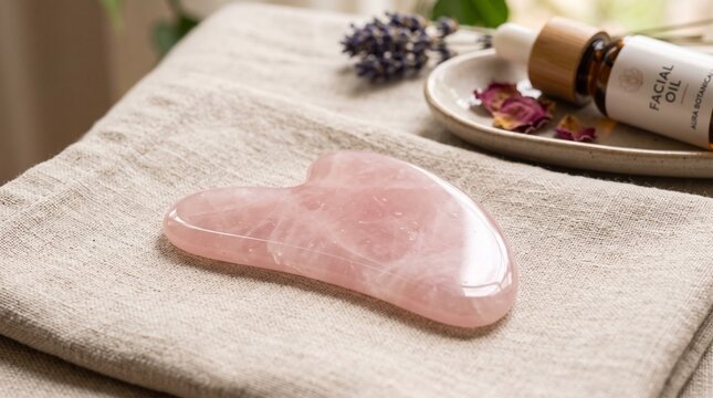 Rose Quartz Gua Sha Facial Scraping Plate.