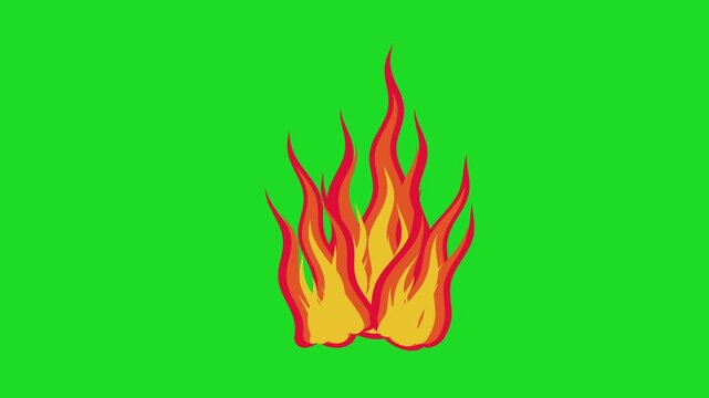 fire flames animated inferno blaze bonfire 4K clipart vector style cartoon simple animation isolated design icon graphic symbol element with green screen chroma key background