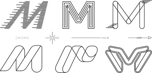 Letter M alphabet typography brand logo vector set with geometric speed lines multi stripe and monogram icons © Sarmin