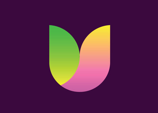 Vibrant abstract logo shaped like a stylized letter U. Soft gradient colors blend green, yellow, pink, and purple. Modern design evokes creativity and innovation. Ideal for branding, digital media