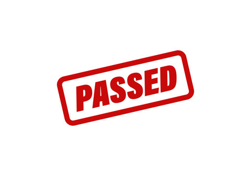 Red passed rubber stamp icon with slanted text for quality control inspection and approval verification sign isolated isolated on transparent background