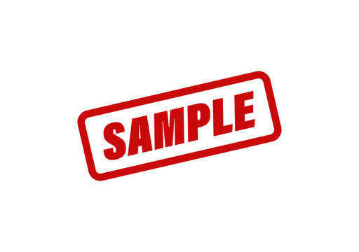 Red sample rubber stamp with a rectangular border frame isolated on a plain background for commercial product preview isolated on transparent background