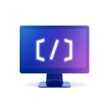 Programming Code Monitor Icon with Developer Interface on White Background
