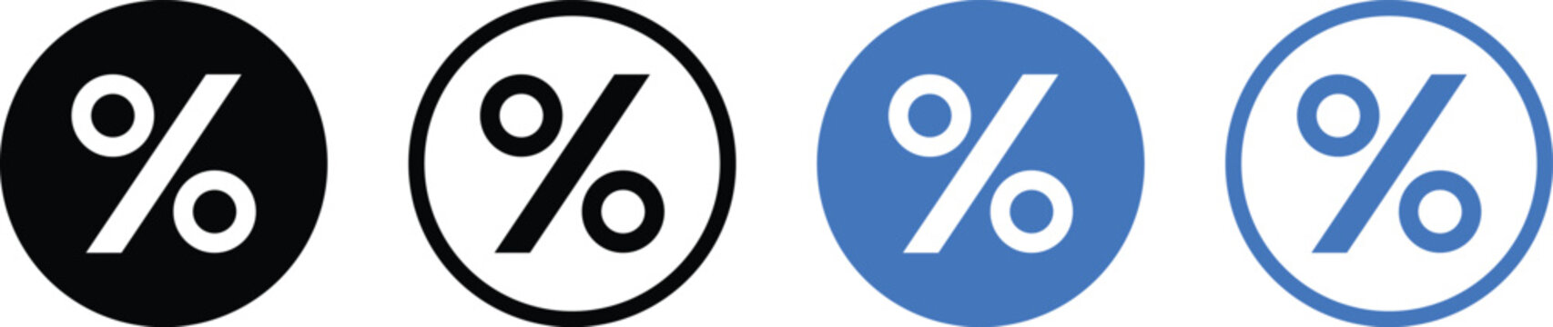 Black and Blue Percentage Icon Set. Discount Sale and Offer Promotion sign. Interest Rate Circular Symbols