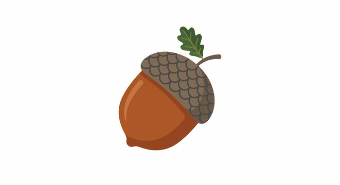 Brown autumn acorn with oak leaf vector icon