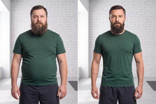 Man weight loss transformation before and after comparison fitness diet