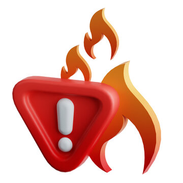 A vibrant 3D rendering of a red triangular warning sign with a white exclamation mark inside set against stylized orange and yellow flames symbolizing danger or a hot topic