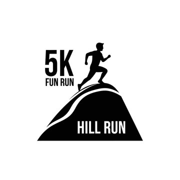 Silhouette Runner On Hill For 5k Fun Run Event Logo and Design