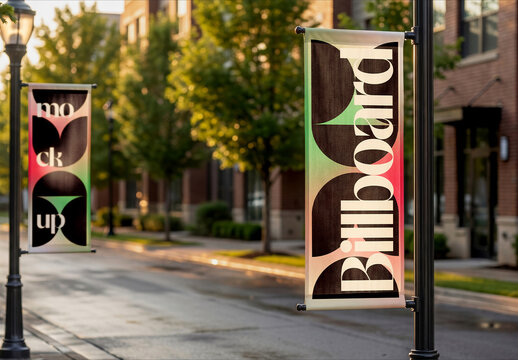 Street Lamp Post Banners Mockup