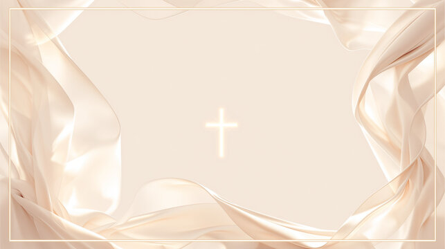 Frame with a cross and ornate religious frames and ethnic decorative leaves. Perfect for Easter cards, Christmas cards, and baptism cards.