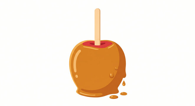 Classic caramel apple on a stick with sweet toffee coating vector illustration for autumn festivals