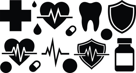 Fototapeta premium Medical Icons Collection Black Silhouettes On White Background