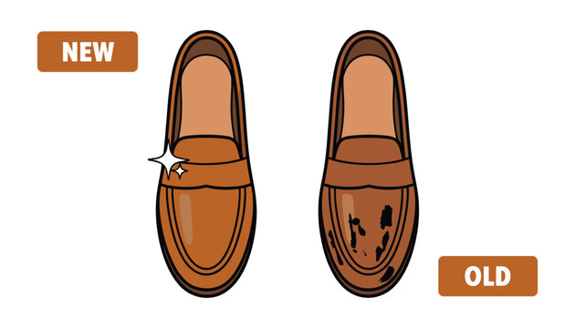 New vs Old Loafer: A visual comparison showcases a brand new, polished brown leather loafer alongside its worn-out counterpart.