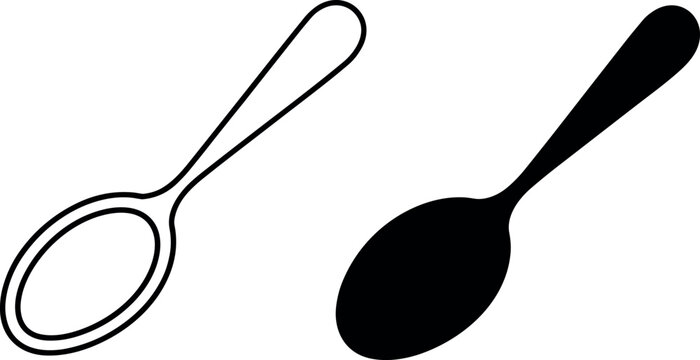 Spoon icon set in outline and filled style for kitchen cutlery concept vector illustration