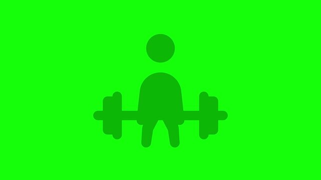 Weightlifting icon on green screen. Fitness gym symbol for chroma key video editing.