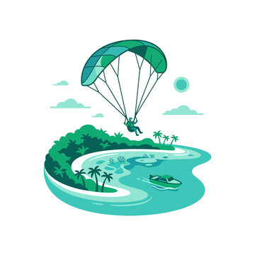 Paragliding Over Tropical Island Paradise Beach With Boat