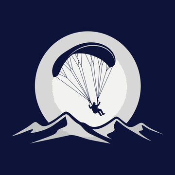 Paragliding Silhouette Against A Textured Moon And Mountain Range Background