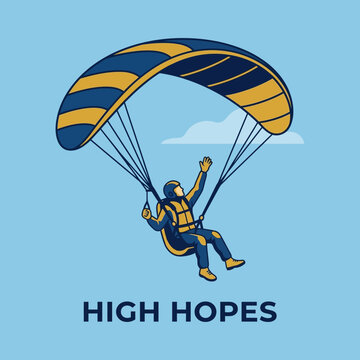 Paratrooper Descends Skyward With Joyful Arms Raised High