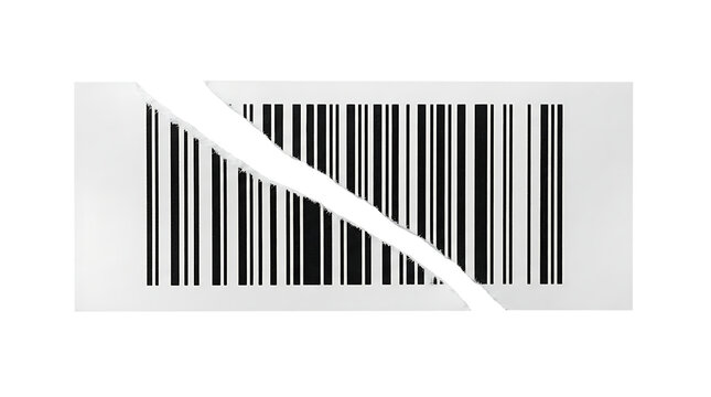 Torn barcode label isolated on transparent background