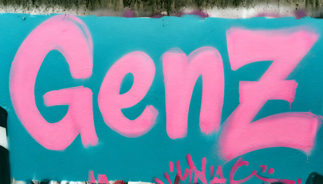 Painted on a weathered concrete wall, the graffiti mural features turquoise letters spelling out pink letters. It's an urban art creation, a vibrant expression of street culture and youth expression.